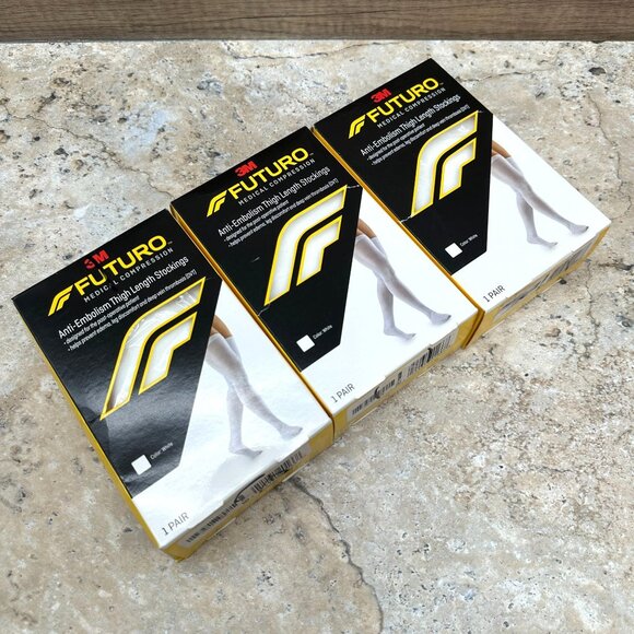 Lot Of 3 Futuro Anti-Embolism Thigh Length Stocking Unisex M White Moderate - Picture 3 of 12